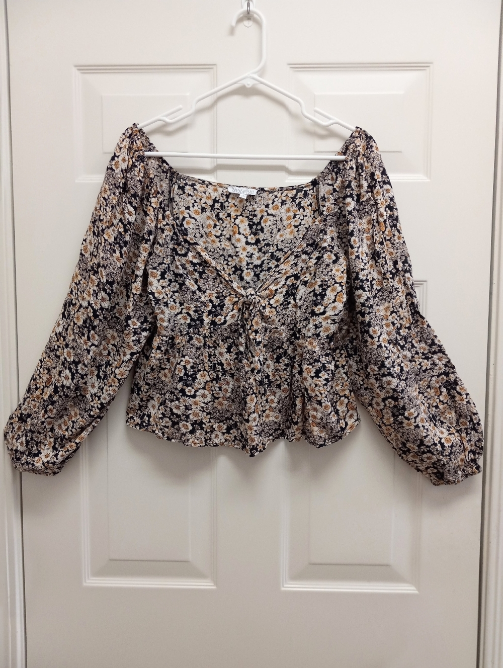 Patrons of Peace Floral Babydoll Top Cropped Front Tie Small Boho Peasant Fairy